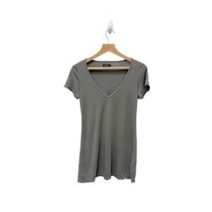 Lauren Moshi Tunic Top Gray Deep V‎ Neck Short Sleeve Women's Size Small